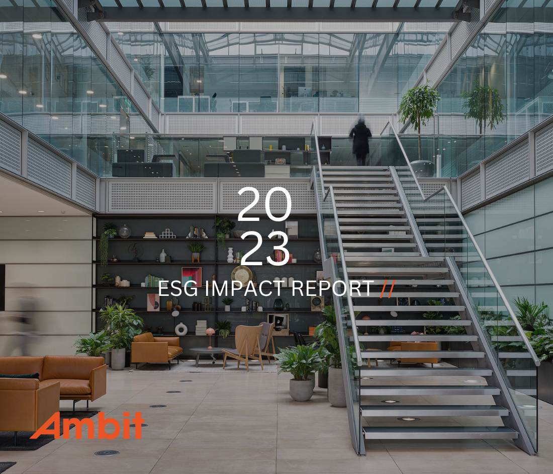 Ambit ESG 2023 Impact Report Feature Image showcasing stairs and biophilic elements