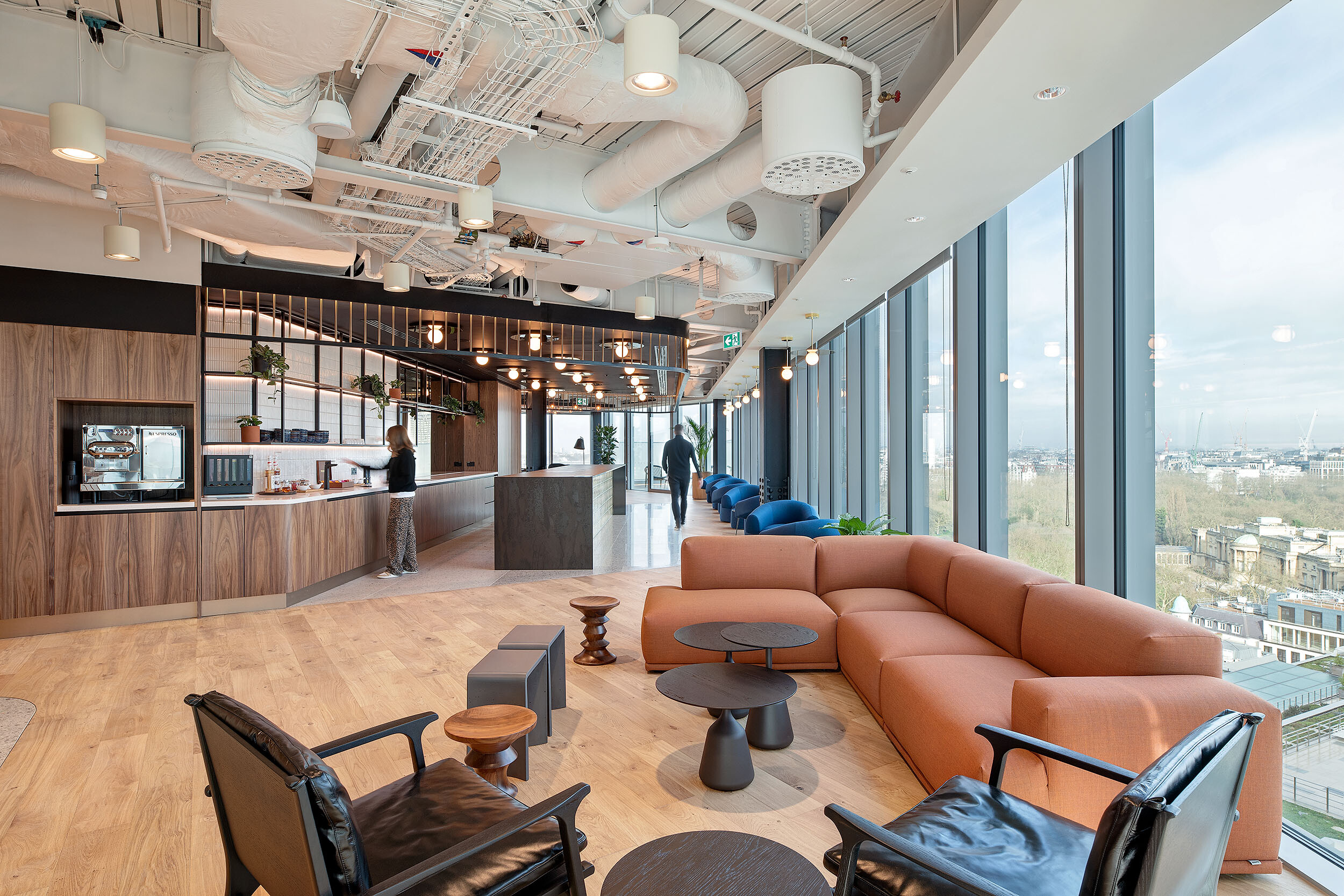 Sofa seating arrangement in a breakout space encouraging casual collaboration and team connection